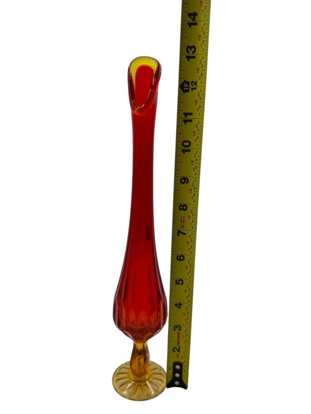 Fenton MCM Amberina Hand Made Swung Red Amber Orange Fire Glass Art Vase 13 in - Picture 6 of 6